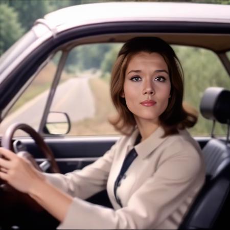 <lora:EmmaXL-01:1> emma01, 1woman, solo, smile, brown hair, brown eyes, lips, looking to the side, ground vehicle, motor vehicle, realistic, car, driving, car interior, steering wheel