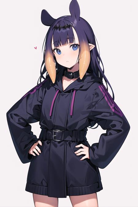 <lora:last:1>
1girl, virtual youtuber, solo, purple hair, pointy ears, looking at viewer,blue eyes, tentacle hair, blunt bangs,simple background, purple eyes,hand on hip, ninomae ina'nis,