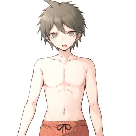 (danganronpaHajimeHinata), 1boy, 20 years old, masterpiece, high quality, detailed face, highly detailed, 20 years old, upper body, cowboy shot, topless male, shirtless, male swimwear <lora:danganronpaHajimeHinata:0.8>