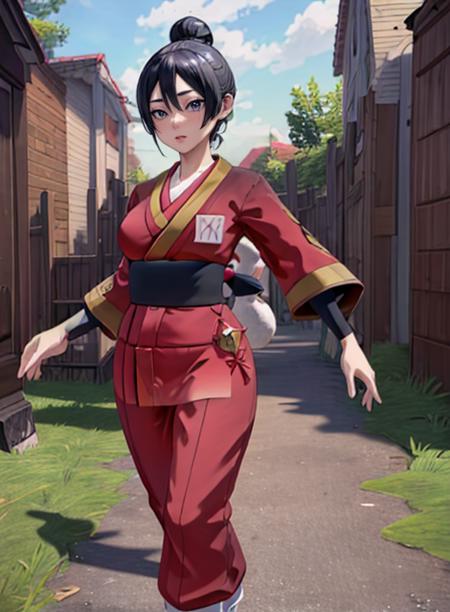 best quality, (masterpiece),(ultra-detailed), (high quality), (high resolution),<lora:add_detail:0.5> , <lora:wandapkm-10:0.7>,wanda,black hair, single hair bun, large breasts,kimono, pants