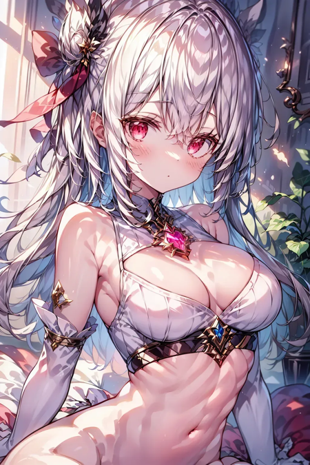 masterpiece, high quality, best quality, 1girl, solo, <lora:CropCouture:1> CropCouture, crop top, white sweater, white gloves, <lora:EmbeddedJewel:1> EmbeddedJewel, chest jewel, <lora:add_detail:1>