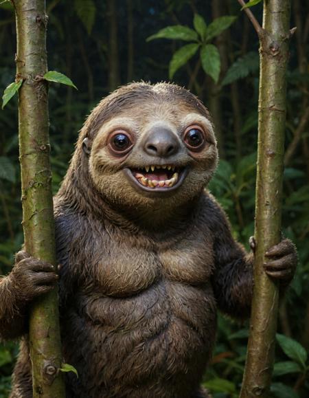 by Abraham Pether and Jean-Baptiste Monge, incredibly tired sloth,  psychedelic colors, full shot, hyper detailed, professional poster art, bold lines, award winning,  trending on ArtStation , (intricate details, masterpiece, best quality:1.4), looking at viewer, dynamic pose
in the style of nicola samori ,  big eyes, big teeth