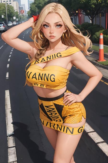 c4ut1ondr3ss, caution tape dress, ("WARNING" text:1.2)