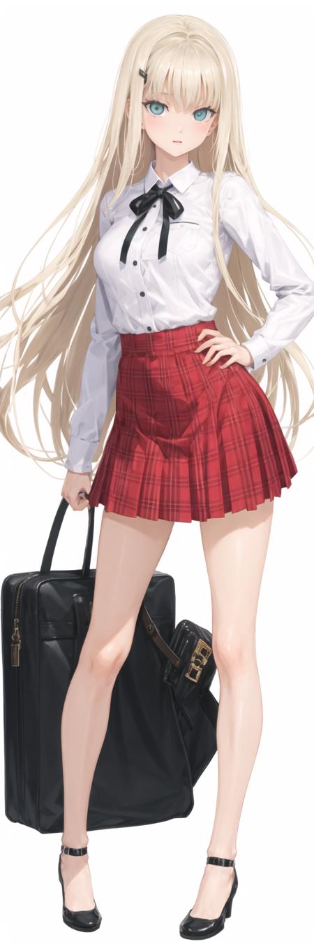 Kannagi-Yuuri-pc, white background, ((full body)), (red skirt), 
<lora:Kannagi-Yuuri v2.1-000016:0.5>