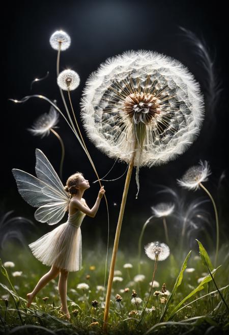 Ethereal sculpture blending a dandelion seed and a fairy's whisper, with a gossamer, translucent form and an inner echo of dreams, captured in a moonbeam using long-exposure photography and acoustic imaging.
<lora:grainy-v1:0.5>