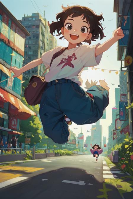 masterpiece,best quality,1girl,city,road,jump,smile