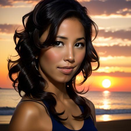 ((1girl)),  portrait of  Michaela Conlin,sunset, darker skin,  (masterpiece, extremely detailed skin, photorealistic) , <lora:MichaelaConlin:0.8>