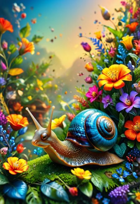 This close-up portrait features a captivating snail, with its shell intricately crafted from colorful diamonds. The background is filled with vibrant and sparkling elements, including a dazzling array of flowers that add depth and atmosphere to the scene.
The image is characterized by ultra-detailed, very aesthetic illustration, and a perfect composition that highlights the snail's intricate details. The atmospheric lighting and streaks of light further enhance the overall effect, creating a masterpiece that showcases a perfect blend of absurdity and perfection.
This ultra-detailed, midjourneyv6.1 quality photograph is a testament to the perfection style, seamlessly combining vivid colors and intricate details to create a truly mesmerizing and realistic image.