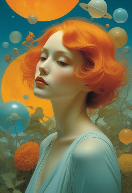Curiosity, fascination, phosphorescence Artists: Mann, Gammell, Kley, Goldin, Gerome, Quentin Blake, Damien Hirst, Hajime Sorayama, Anne Bachelier, Gibson, Rockwell, Seagrave, Alberto Vargas, N.C. Wyeth, beksinski, Parrish Style: American Realism Color Palette: warm Vibrant, Parrish blue Techniques: impasto Details: idyllic, innocence, fractalize