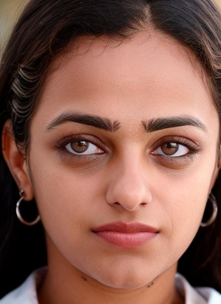 closeup portrait of skswoman, happy, background vatican city epic (photo, studio lighting, hard light, sony a7, 50 mm, matte skin, pores, colors, hyperdetailed, hyperrealistic), <lyco:Nithya Menon:1.1>