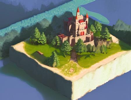 3d isometric forest with castle on a mountain in the center hq1, hero's quest 1 <lora:Sierra_SCI_v1:0.5>