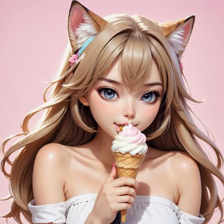 beautiful neko woman eating icecream