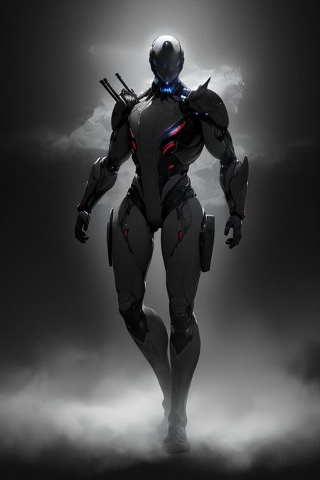 (masterpiece, best quality, high quality, absurdres), (1boy, man, robot, humanoid, symmetry, solo, highly detailed design, good body), (thick neck, broad shoulders), ((dark background:1.4, fog:1.4)), 
((japanese armor)), (full body, from the front), <lora:ExcalV2:0.6>