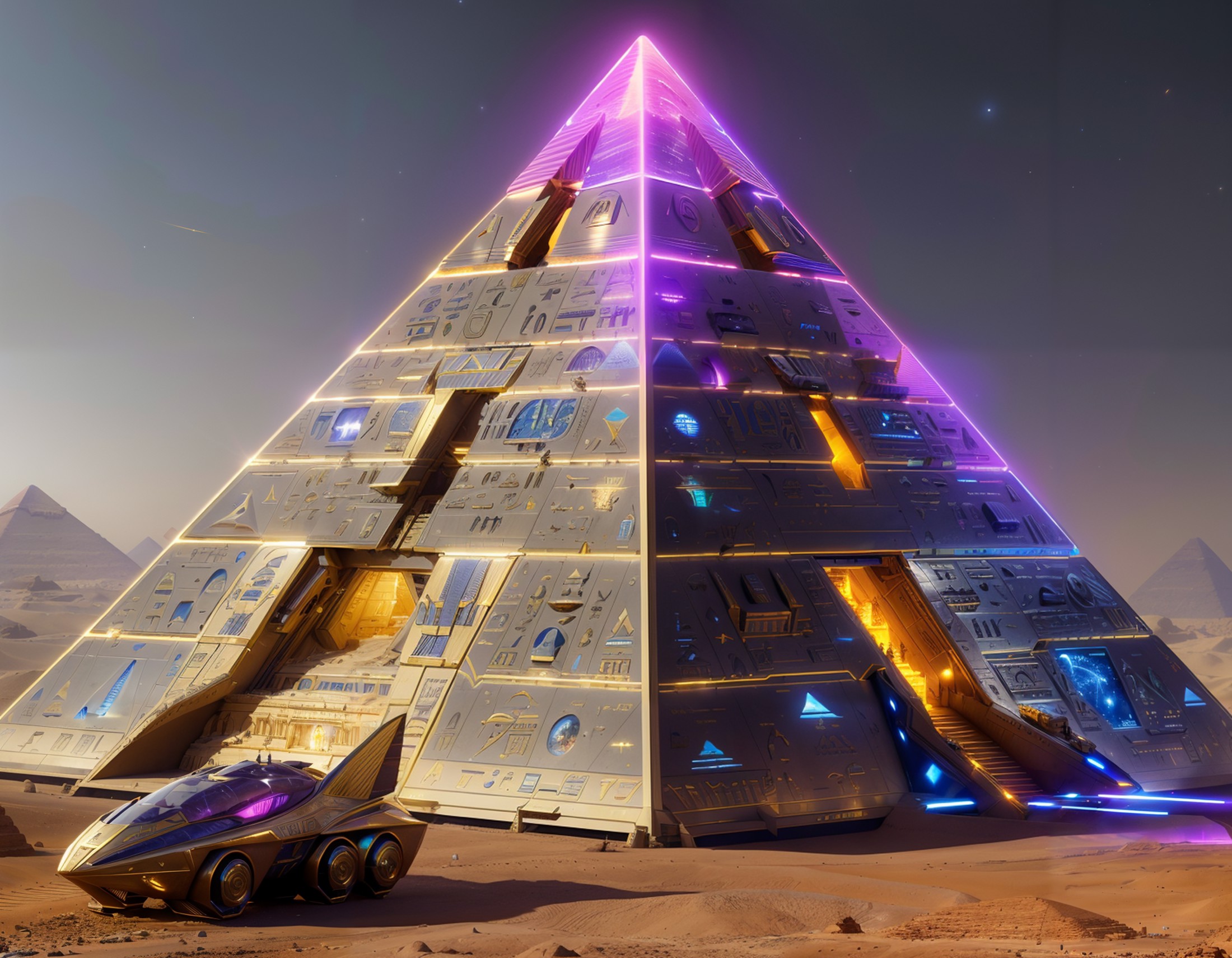 (egyptpunkai scifi:1.3) { obelisk shaped
coffee machine | combine harvester | spaceship, pyramid shaped | kitchen }, { hol...
