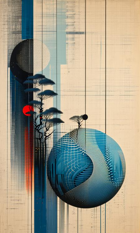 ORIGINAL PROMPT: An artwork done in the style of artist (patrick seymour:1.4), as a (wabi sabi:1.6).
A surrealistic orb and complex patterns scene.
PRODUCTION PROMPT: Original prompt was used.