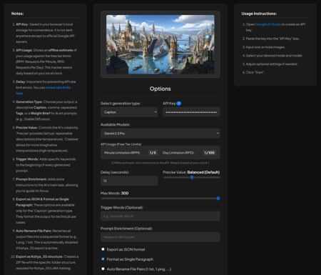 Caption Creator (Caption/Tags for Generation and Dataset) Preview v1.0