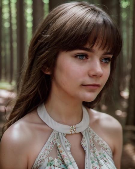 A woman in a summer dress, against the background of a forest, in a chest-high frame <lora:DS65_AlSe512_300_128:0.7> <lora:DetaliSlider:2>, maximum details