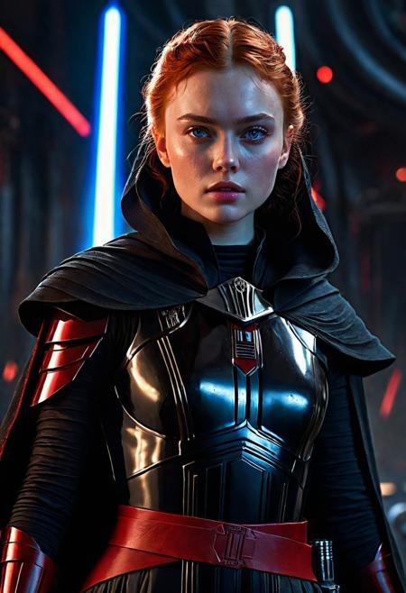 High resolution ultra-realistic of Beautiful Dark Sith girl, 8k, capturing the intensity of the moment, cinematic lighting, standing on a bloody and turbulent battlefield in a bloody battle, wavy red hair, realistic dirty pale face, realistic blue eyes, beautiful hourglass figure, burning in a Star Wars Town, intricately designed cloth dirty black-red robes, Star Wars Aesthetic, perfect athletic figure, beautiful Sadie Sink as Dark Sith Knightess, ultra realistic, cinematic style, vigorous and seductive, athletic figure, Star Wars style, dramatic lighting, wet and sweaty skin, dirty skin, athletic figure, dark fantasy, dramatic lighting, Greg Rutkowski style, Dark Sith Knightess on in Jedi dress, hyper-detailed, hyper-realistic,  natural light, extremely intricate details, masterpiece, epic, bright colours, Attractive 21 old years girl, Attractive, beautiful firm Breasts, sharp focus, digital painting, Photograph Taken on Nikon D750, Alphonse Mucha, 8K, athletic figure, Hyperdetailed, hyperrealism, Attractive, Attractive bust girl, asymmetric balance