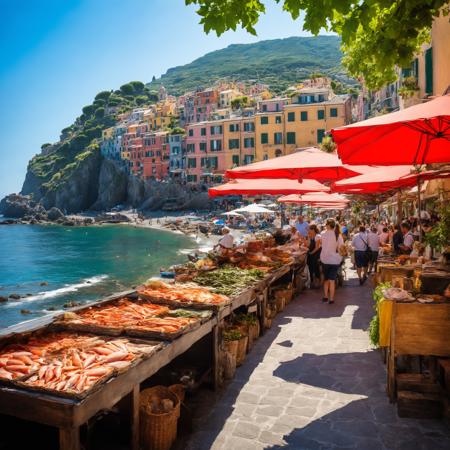 (close-up:1.8) (seaside viewpoint:1.5) , cinematic photo of (complexe photorealistic background:1.3) (very detailed background:1.5) (nikon 5D),(photorealistic:1.6), (RAW photo:1.3), Fujifilm XT3, (extremely detailed faces:1.3), very high quality, ultra high resolution.(a luminous  beautiful square with trees  in the beautiful Italian town of Riomaggiore:1.5), millennia-old architecture reveals historic details and the passage of time on magnificent facades and arcades. (different  fish sellers and street vendors with (tourists:1.5):1.4), ( (tourists:1.4) are having coffee on bar terraces:1.3), (near the sea:1.4). (a Roman fountain adorned with statues embellishes the site:0.6). (in the middle of summer, by famous Italian photographers, street photography, vibrant colors, warm sunlight, Nikon D850, 35mm, high resolution.  35mm photograph, film, bokeh, professional, 4k, highly detailed