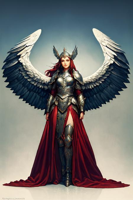 ((Masterpiece, best quality,edgQuality)),smile--,standing,posing for a picture
edgWalkure, long hair, dress, wings, armor, helmet, head wings, shoulder armor, feathered wings, pauldrons, angel wings, mountain, armored dress, valkyrie
 <lora:edgWalkureRedTeam:0.8>