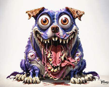 3d,cartoon,art by pixar,a fleshmutant dog abomination with huge eyes,    <lora:Fleshmutant_R2-000003:1>