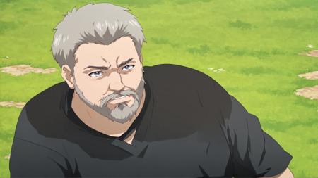 a man with a beard and a black shirt, anime style, anime, Japanese, Japan, Manga, MAPPA, graphic designs, digital painting, fantasy, High-Quality Artwork, Artwork, Art style, cartoon,