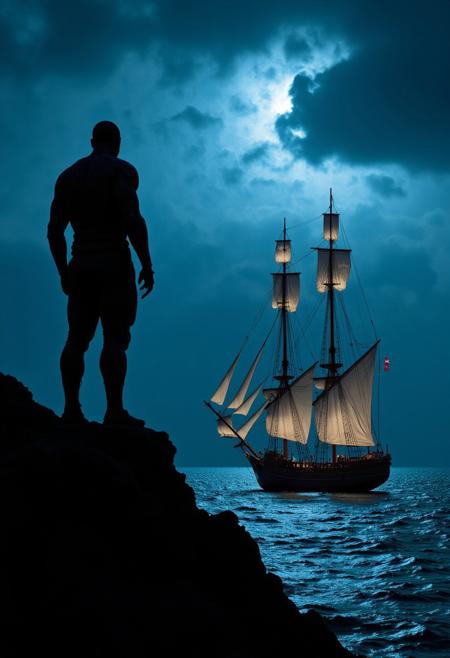 4k, amazing quality, movie still
a scene from a recreation of shakespeare's tempest, acted entirely by androids and robots. caliban is watching the ship arrive during a stormy night, standing atop a cliff. the ship is a combination of 14th century and 24th century.
w1z_m4ch1n4