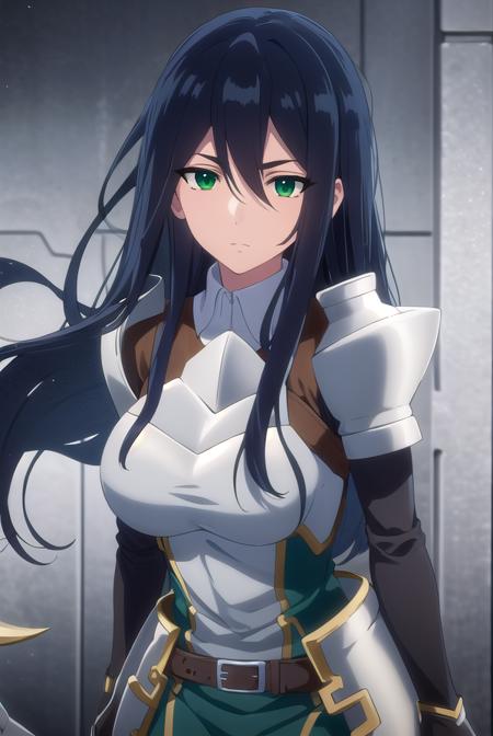 theodoradephilo, <lora:theodora dephilo s1-lora-nochekaiser:1>,
theodora dephilo, long hair, black hair, hair between eyes, very long hair, (green eyes:1.3),
BREAK gloves, black gloves, belt, fingerless gloves, armor, shoulder armor, breastplate,
BREAK outdoors,
BREAK looking at viewer, (cowboy shot:1.5),
BREAK <lyco:GoodHands-beta2:1>, (masterpiece:1.2), best quality, high resolution, unity 8k wallpaper, (illustration:0.8), (beautiful detailed eyes:1.6), extremely detailed face, perfect lighting, extremely detailed CG, (perfect hands, perfect anatomy),