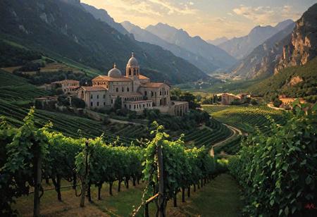 Epic landscape, exceptional quality, masterpiece, extremely detailed, professional art, professional painting, extremely delicate and beautiful, dynamic, superb lighting, perfect shading, professional shading, depth of field, soft sidelight, elegant, magnificent, highly detailed, long shot, uncropped, pure genius, absolutely perfect, breathtaking,
Steel Vine Monastery