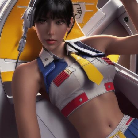 8k, best quality, real picture, intricate details, ultra-detailed, ultra highres, depth field,(photorealistic,realistic:1.2),masterpiece,photo of bishoujo starscream, exposed middriff, short black hair, yellow tie, dark skin, jet wing purse,solo, sun, blue sky, best quality, realistic, photorealistic, (intricate details:1.2), (delicate detailed), (cinematic light), clear line, sharp focus, realistic face, detailed face unity 8k wallpaper, ultra high res, (photorealistic:1.4), looking at viewer, halfbody, <lora:bishoujo_starscream>