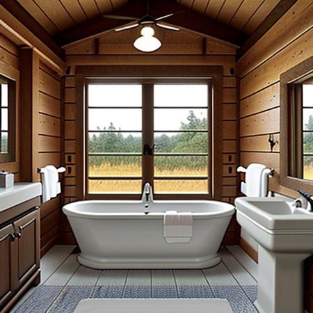cabin bathroom with build in tub