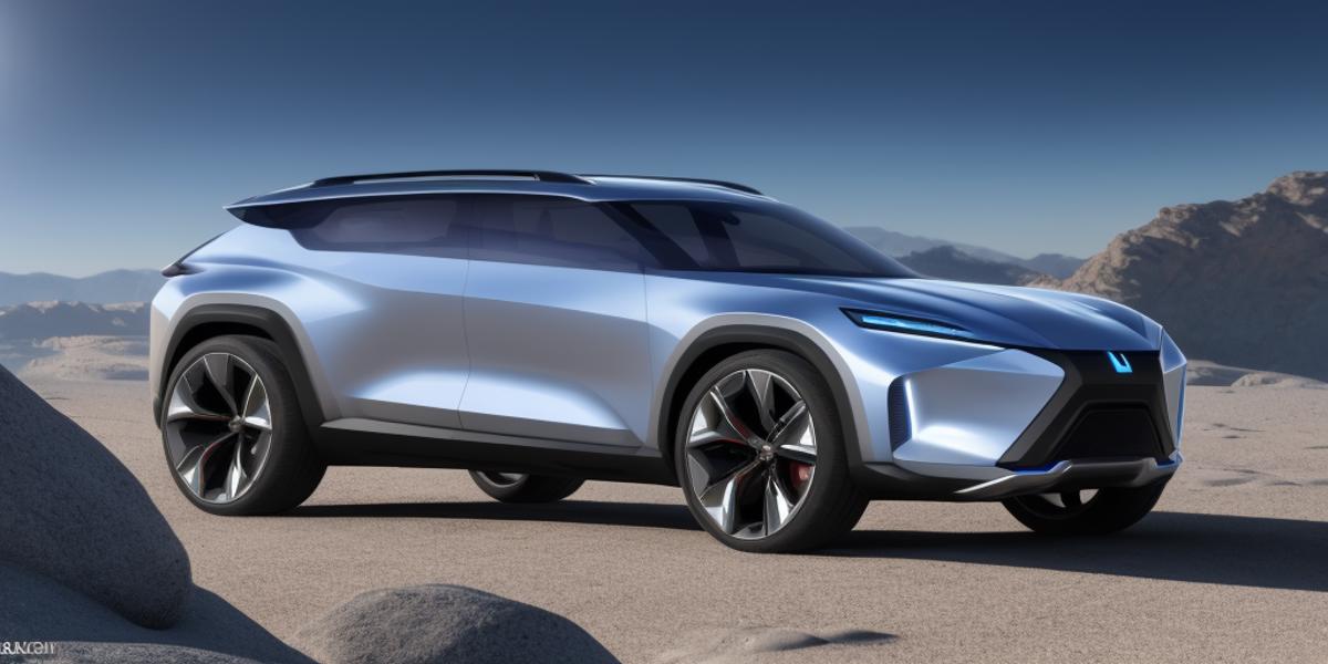 Futuristic Electric Car with Blue Body and Black Tires on Dirt Ground