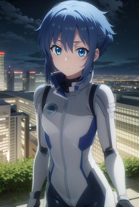 rui kanoya, blue eyes, blue hair, male focus, pilot suit