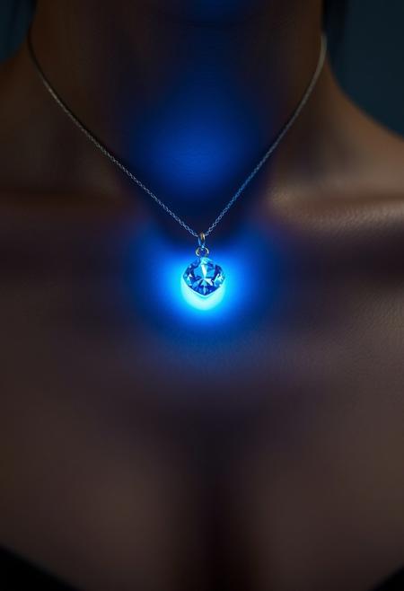 subdermal LED sapphire pendant, (internal LED glow:1.6), (embedded LEDs:1.7) forming a glowing sapphire-like point beneath the skin at the center of the collarbone, soft radiant light mimicking a gemstone beneath the skin, (sapphire-like glow:1.5), iconic pendant design under the skin, natural skin tone with smooth light diffusion, (high-definition:1.6), (ultra-realistic skin textures:1.7), seamless integration of light beneath the skin, radiant sapphire effect, (worn jewelry:-1.8), (visible pendant:-1.8), (unnatural glow:-1.6), soft light transitions under the skin, modern tech beauty, elegant and versatile for both formal and casual settings
