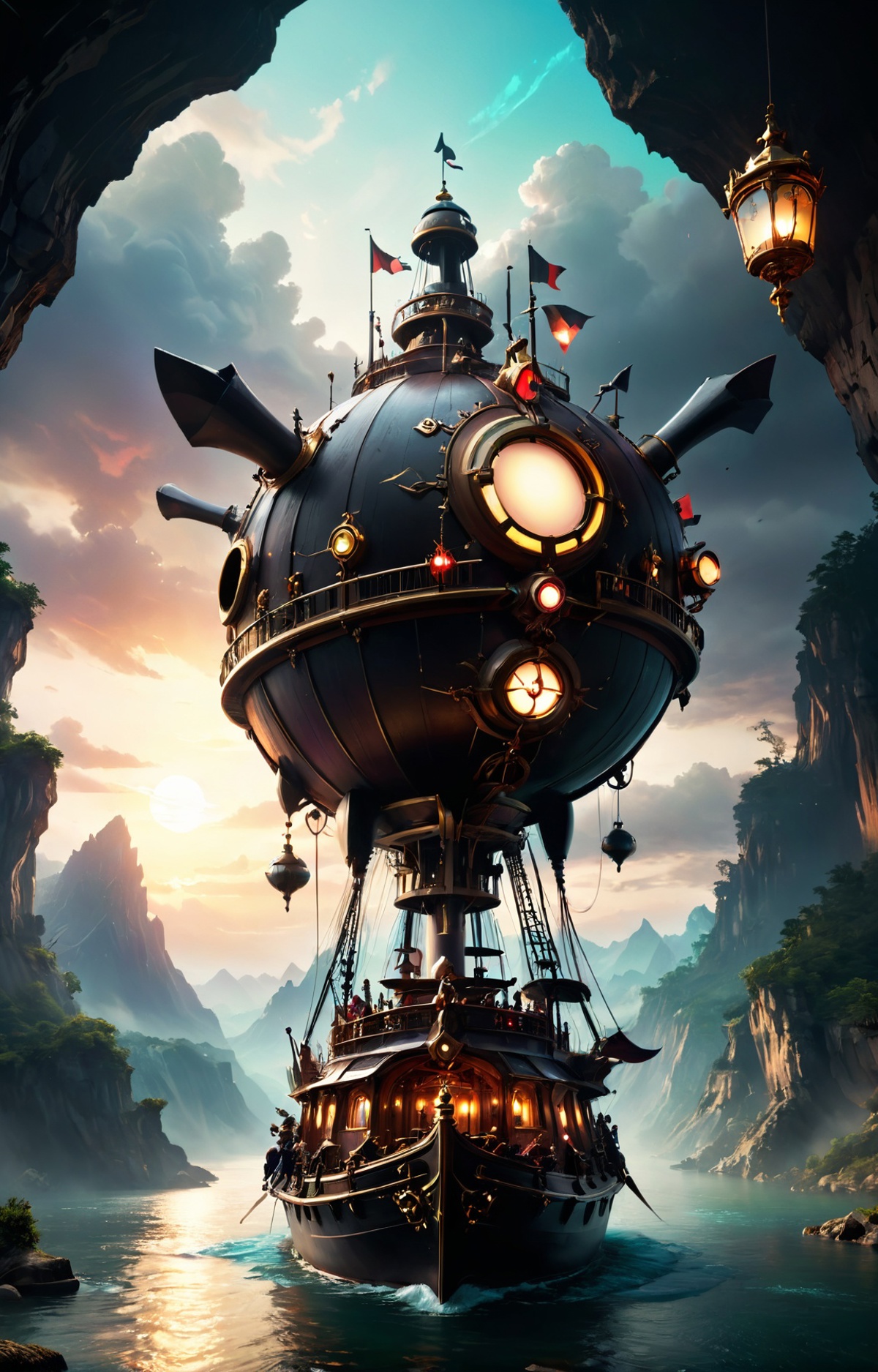 The Sky Pirate Ship Adventure in the Mountains: An Epic Illustration