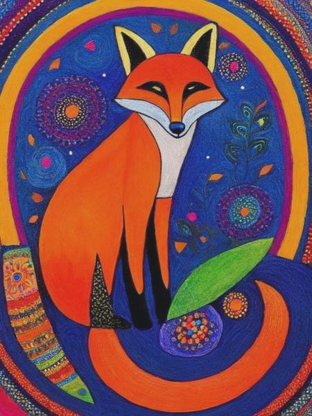 <lyco:LaurelBurch:1.0> FOX ,by Laurel Burch,