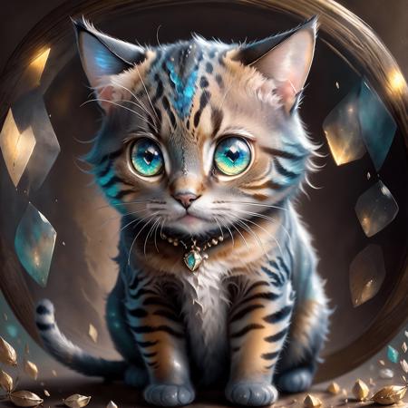 A hyper detailed image of a print of a colorful cute cat in LabradoriteStyle style, masterpiece, <lora:LabradoriteStyle-000010:1>