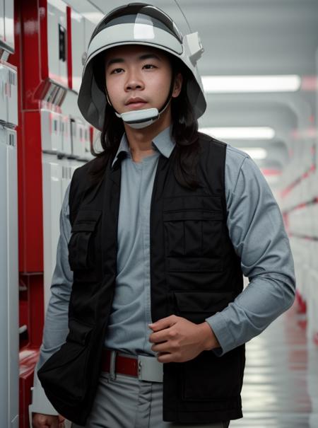 1man, ((asian man)) in rebel trooper uniform <lora:rebeltrooperv01:1>in airforce hangar,very long hair, RAW photo, 8k uhd, dslr, soft lighting, high quality, film grain, Fujifilm XT3