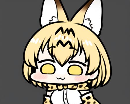 <lora:JazzJack:1>
chibi, 1girl, serval (kemono friends), :3, yellow eyes,><