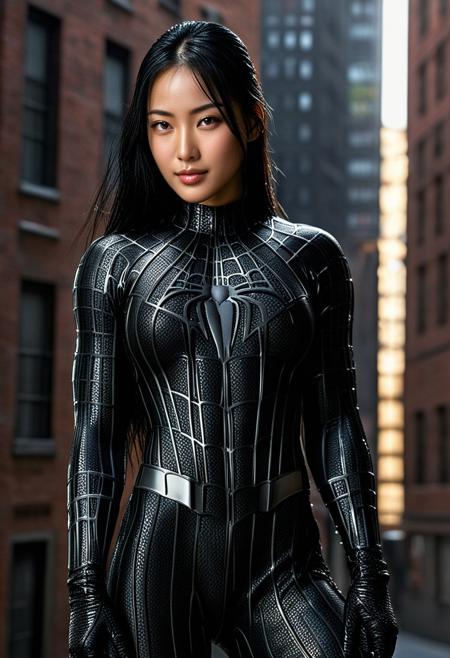 score_9, score_8_up, score_7_up, best quality, realistic, masterpiece, beautiful detail, hyperrealistic, cafe, ((1girl, woman body, huge breasts)), amazing detailed full body portrait of a beautiful japanese girl, wearing a realistic and highly detailed black raimi spider-man suit, ((huge muscular girl)), professional model wears ultra - detailed and grained black raimi spider - man suit, suit covered entire body and hand, spiderman gloves, wet, (full body), (spread leg), (leg close up), light smile, black hair, octane render, highly detailed, volumetric, dramatic lighting, (highest quality:1.1), (HDR:1.3), (top quality, best quality), realistic, high definition, Expressionism - sharp focus, professional photography, masterpiece, ultra detailed photograph, high quality, 8k,