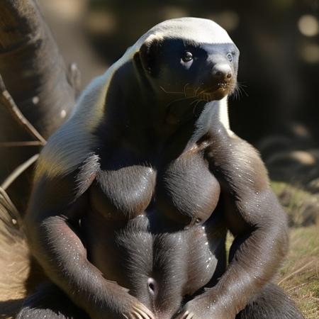 buffed, bodybuilder,  honey badger <lora:HoneyBadger:1.0>,