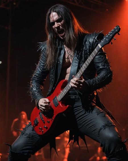 score_9, score_8_up, score_7_up,  (full body view:1.3),  (1man, heavy metal guitarist, long hair), standing on a stage, (monster face, blood, thorns in background:1.5), ziprealism, real skin, ray tracing, detail shadow, shot on Fujifilm X-T4,85mm f1.2,sharp focus, <lora:add-detail-xl:1>