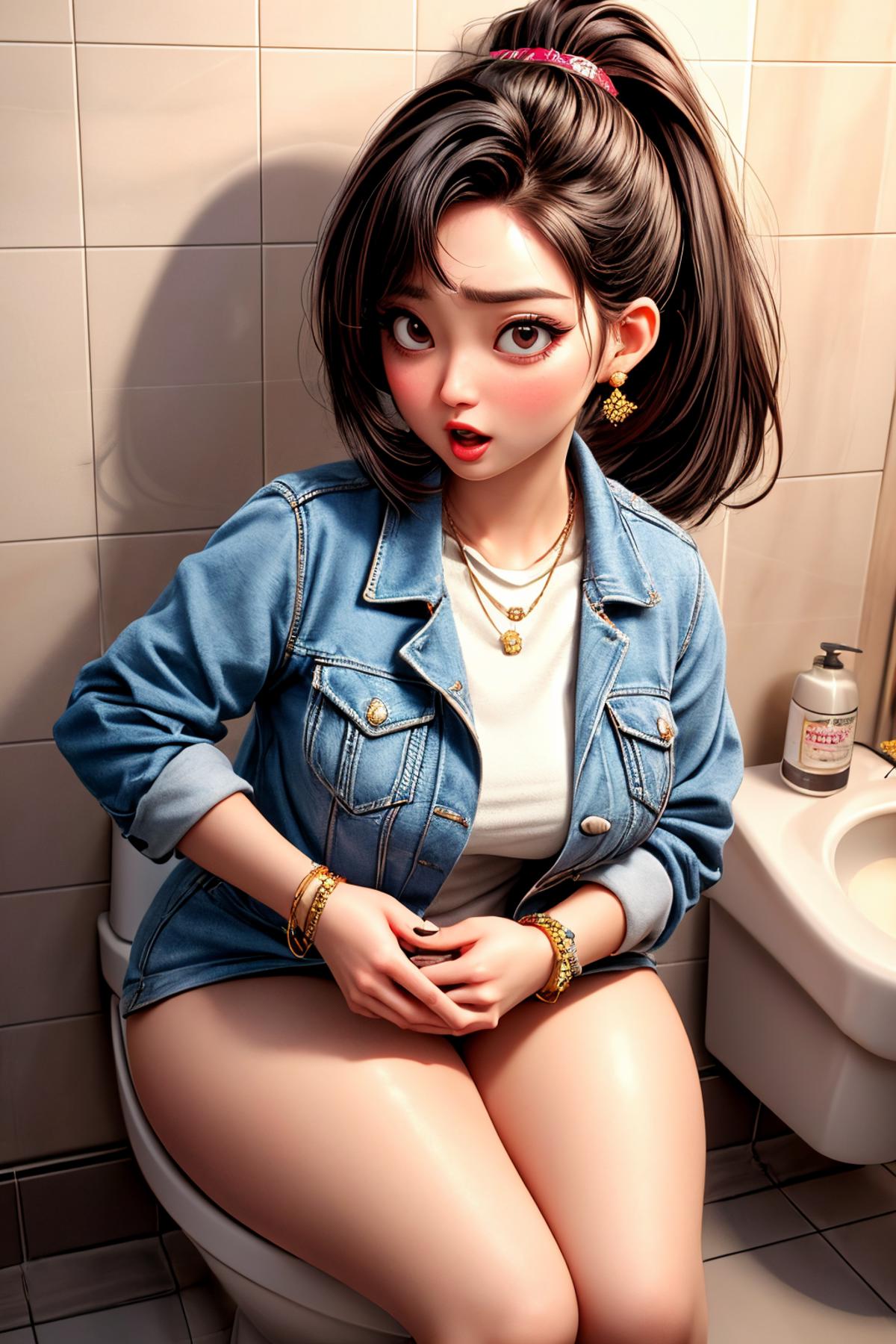 Caught Peeing - Embarrassed women caught on the toilet image by girlspeevr