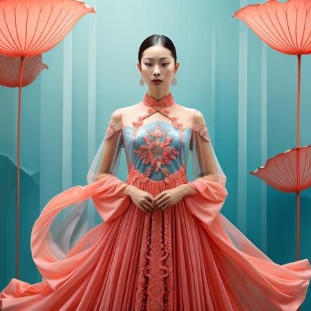 masterpiece,best quality,whole body,lotus,<lora:hehua5:0.7>,girl,wearing a cheongsam,gradient,translucent costumes,