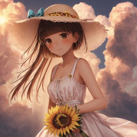 <lora:natsu_ichi2:1> , natsu, 
1girl, bare arms, blue ribbon, bouquet, bow, collarbone, dress, flower, grey dress, hat, hat bow, holding, holding bouquet, long dress, long hair, looking at viewer, purple bow, purple hair, ribbon, sleeveless, sleeveless dress, solo, standing, straight hair, straw hat, sun hat, sundress, sunflower, very long hair, yellow eyes, yellow flower, yellow headwear