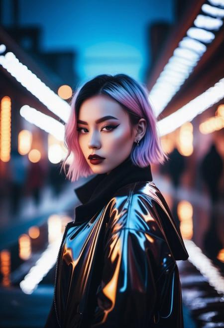 Surreal landscape Photography, beautiful person, in the style of > =o, <> >=~, demonicwinter, #+P=z, digipunk, artistic portraits dynamic lighting with caustic light reflections and heavy bokeh. 