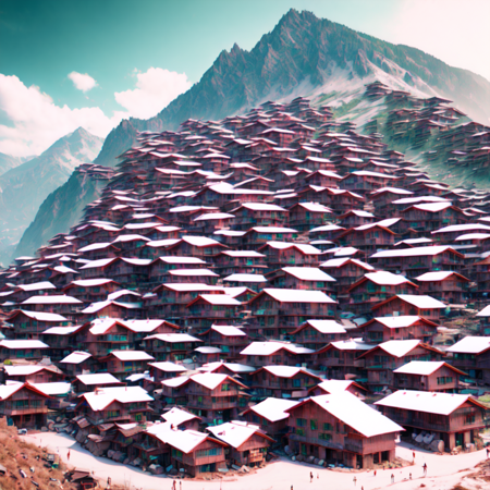 photo, mountain village with lots of houses on top of it (glitchslums style:1) <lora:djzGlitchSlumsV21:1>